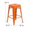 Flash Furniture 24" Orange Metal Stool-Teak Poly Seat CH-31320-24-OR-PL2T-GG - alternate 3